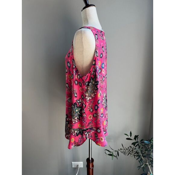 Loft Women's Sleeveless Round Neck Pink Mixed Floral Flounce Top - Picture 4 of 11